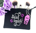 Dead Inside gothic makeup bag with purple glitter skulls and silver lettering