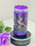 Gothic rose witch snow globe tumbler with purple glitter, iced lid and straw