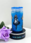Dark Alice gothic snow globe tumbler with glitter, iced lid and straw