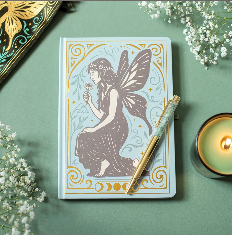 Fairy Tales A5 notebook with vintage fairy cover and crystal pen