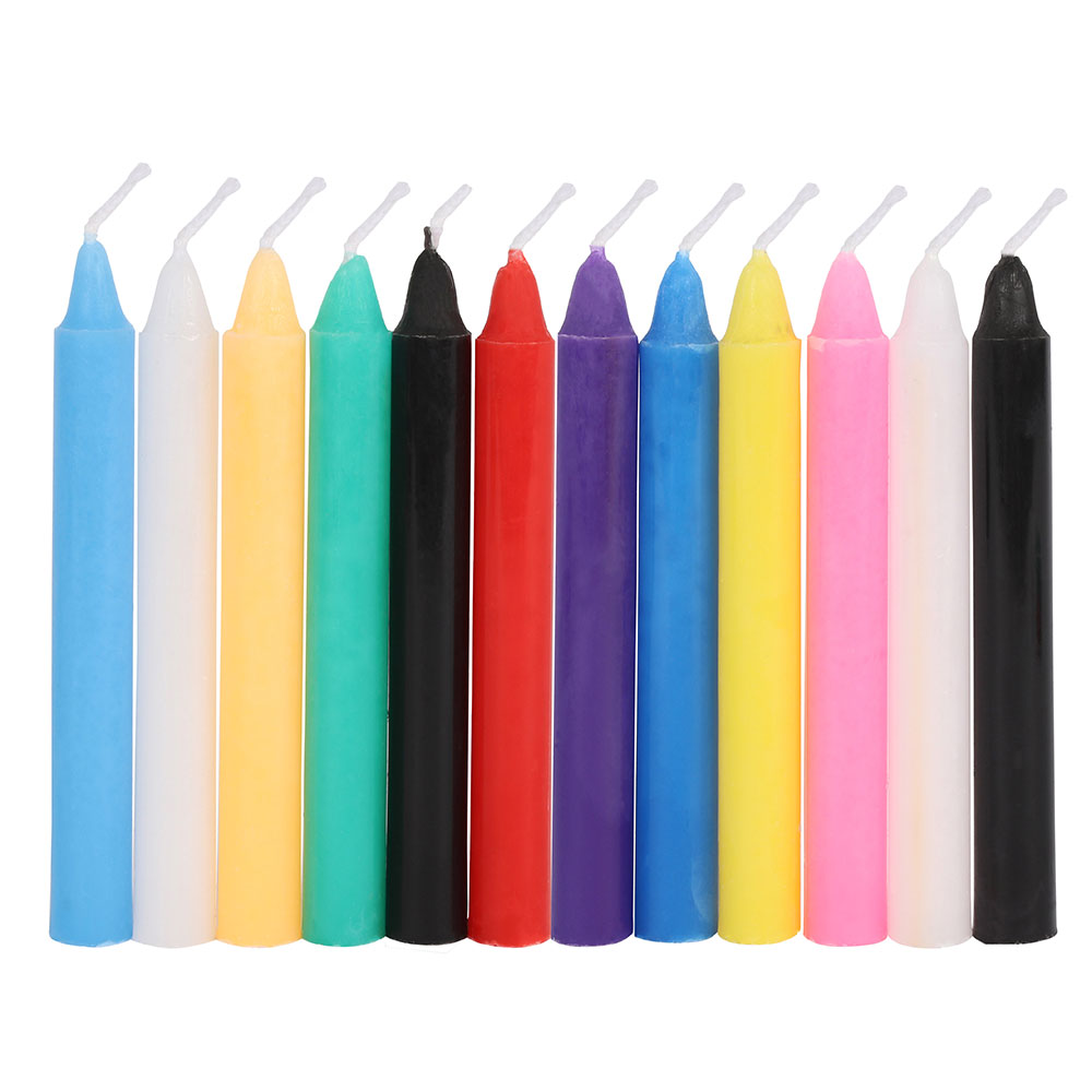Pack of 12 mixed colour magic spell candles in gothic black box by MJ Gothic Gifts