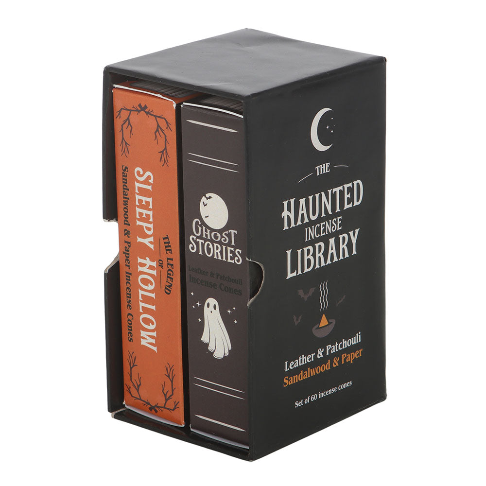 Set of 2 Haunted Library incense cone packs in book-inspired packaging - gothic gift