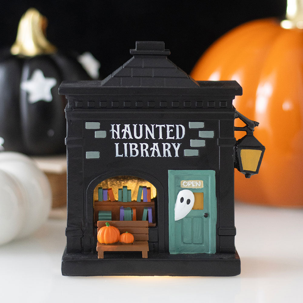 Haunted library LED light up Halloween decoration eerie glowing tabletop decor