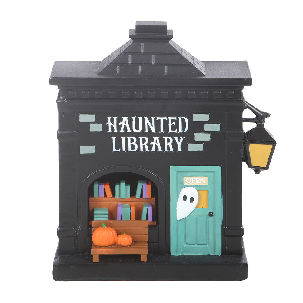 Haunted library LED light up Halloween decoration eerie glowing tabletop decor