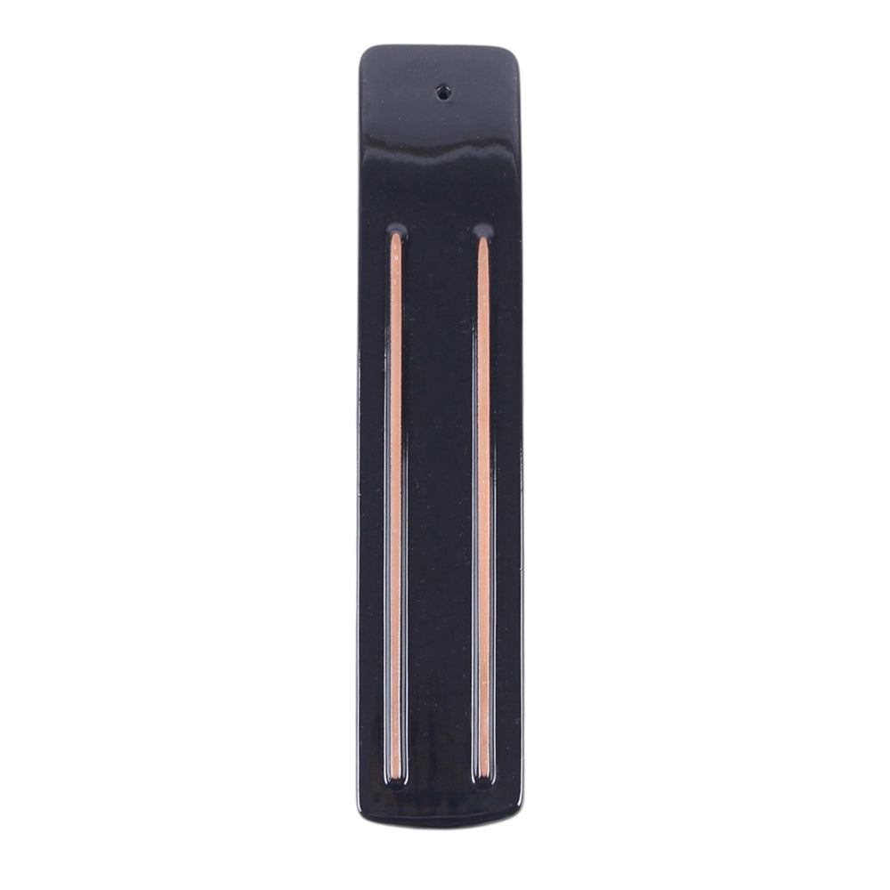 Spellbound Secrets black ceramic incense ash catcher showing two narrow parallel channels for ash collection and single incense stick hole at top