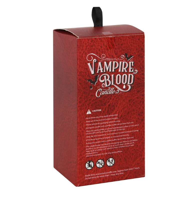 Large black vampire blood pillar candle with red dripping wax effect, by MJ Gothic Gifts