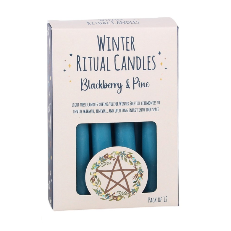 Blackberry and Pine Winter Ritual Spell Candles pack of 12 blue spell candles by MJ Gothic Gifts