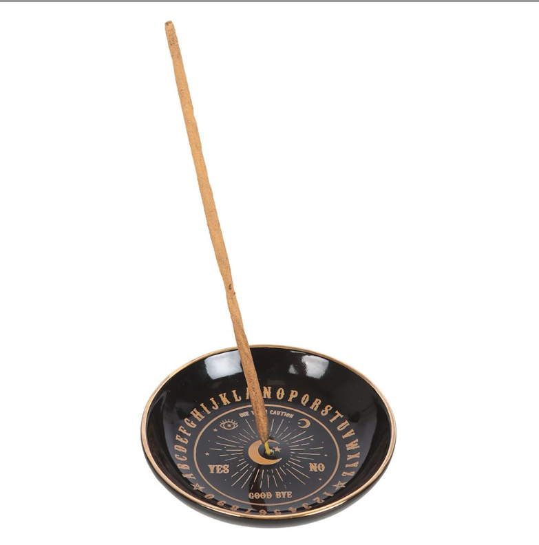 Black and gold talking board incense holder for sticks and cones - gothic home decor