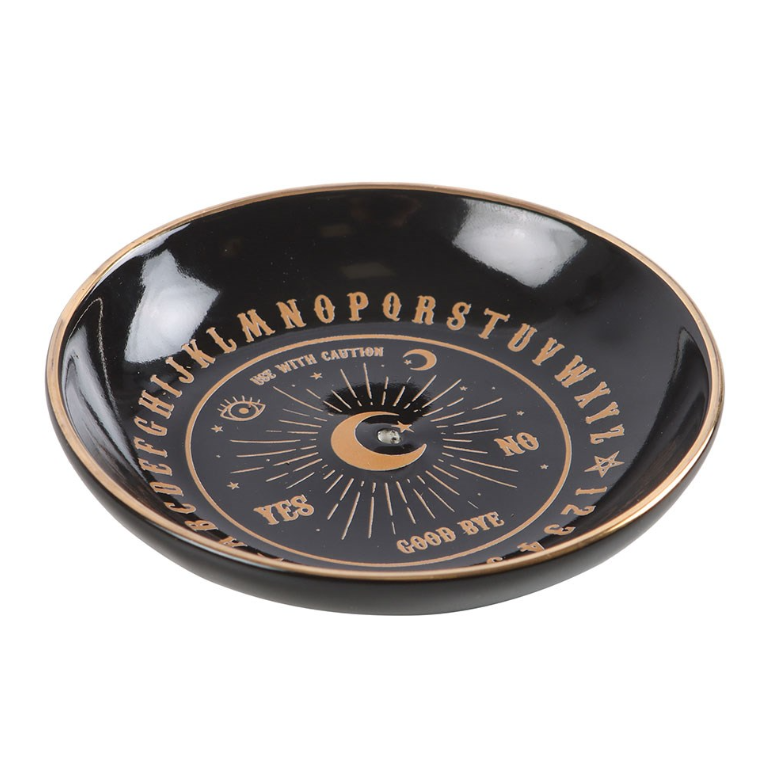 Black and gold talking board incense holder for sticks and cones - gothic home decor