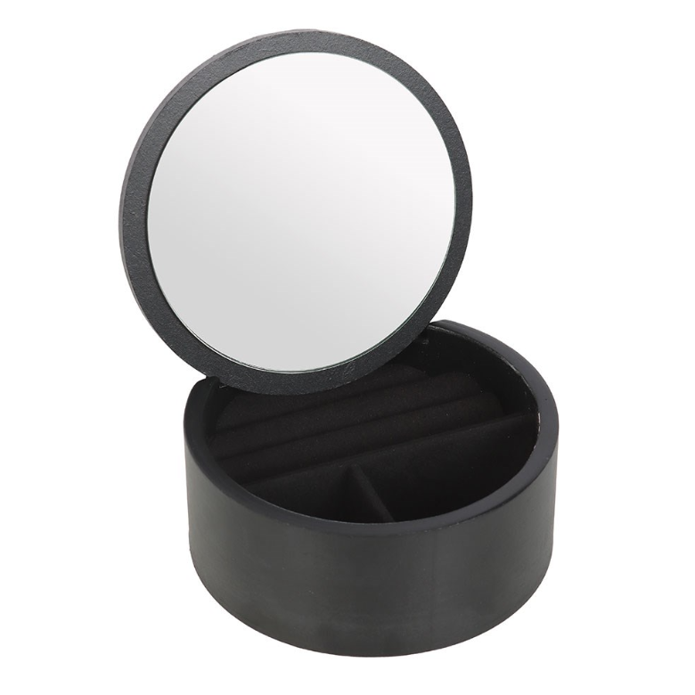 Black jewellery box with gold talking board design and mirror lid - gothic gift for her