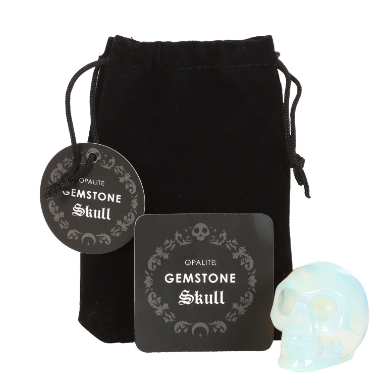 Opalite crystal skull in black drawstring pouch - gothic crystal gift