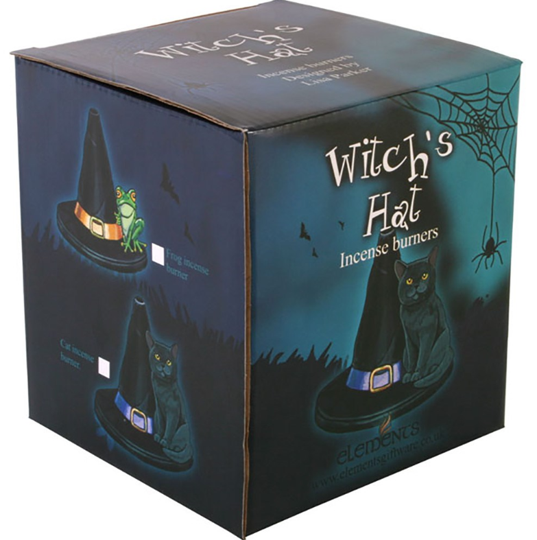 Witch hat with cat incense cone holder by Lisa Parker - smoke rises from top