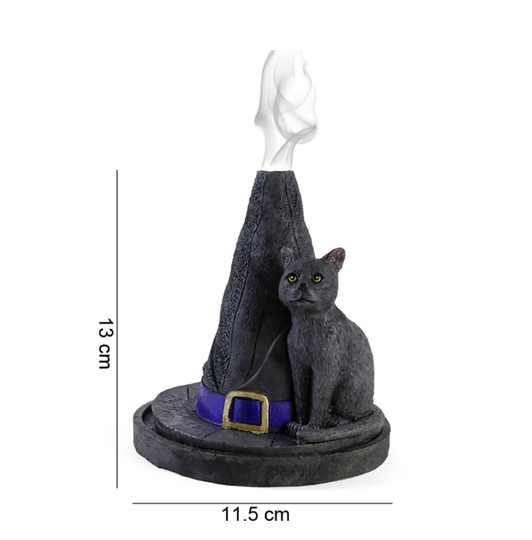 Witch hat with cat incense cone holder by Lisa Parker - smoke rises from top
