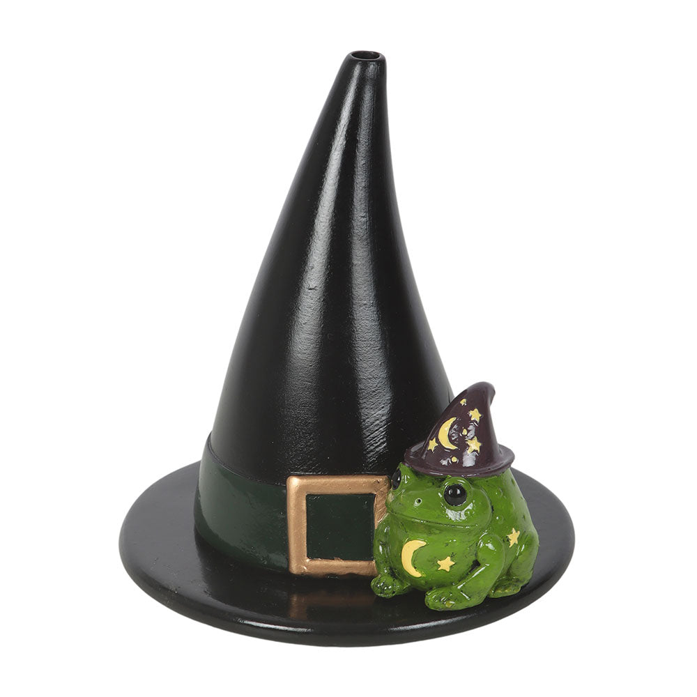 Resin witch hat and toad incense cone holder - witchy home decor