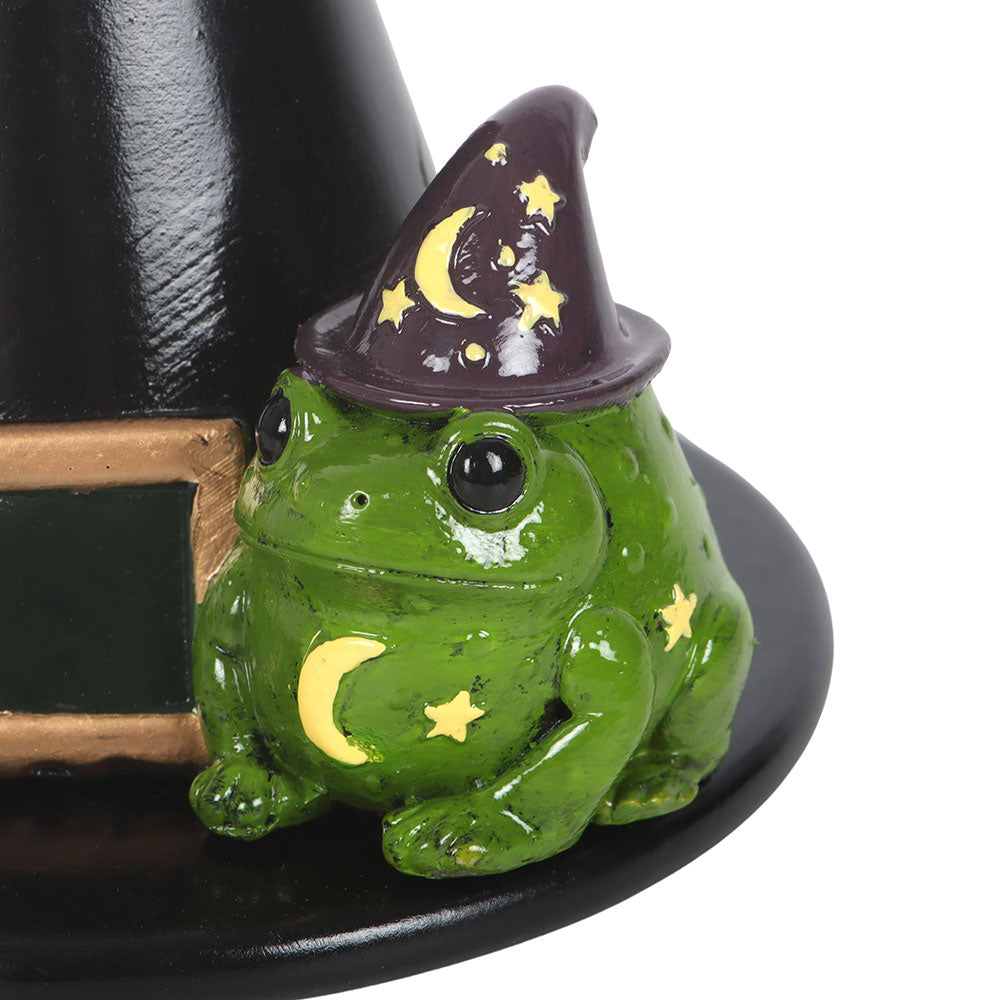 Resin witch hat and toad incense cone holder - witchy home decor