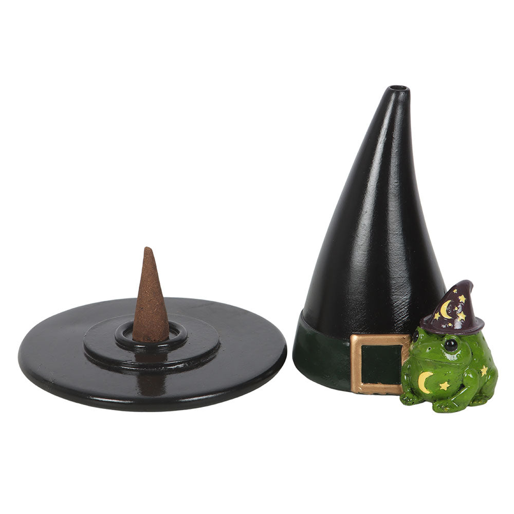 Resin witch hat and toad incense cone holder - witchy home decor