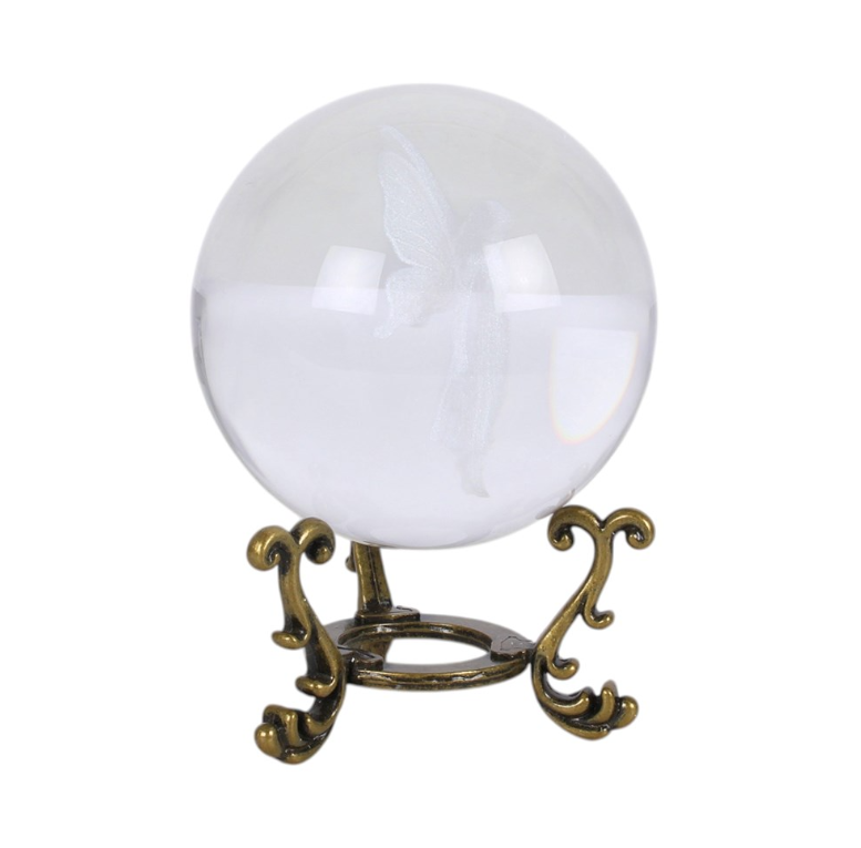 Laser-engraved fairy glass crystal ball with ornate antique-style stand