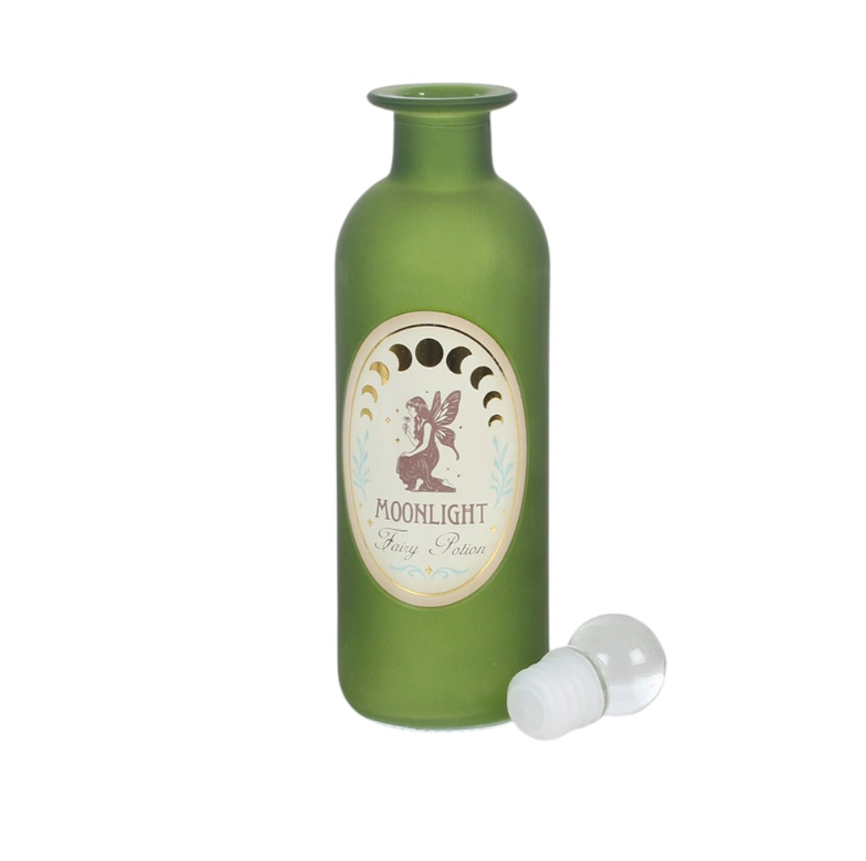 Green glass fairy potion bottle with crystal-style stopper