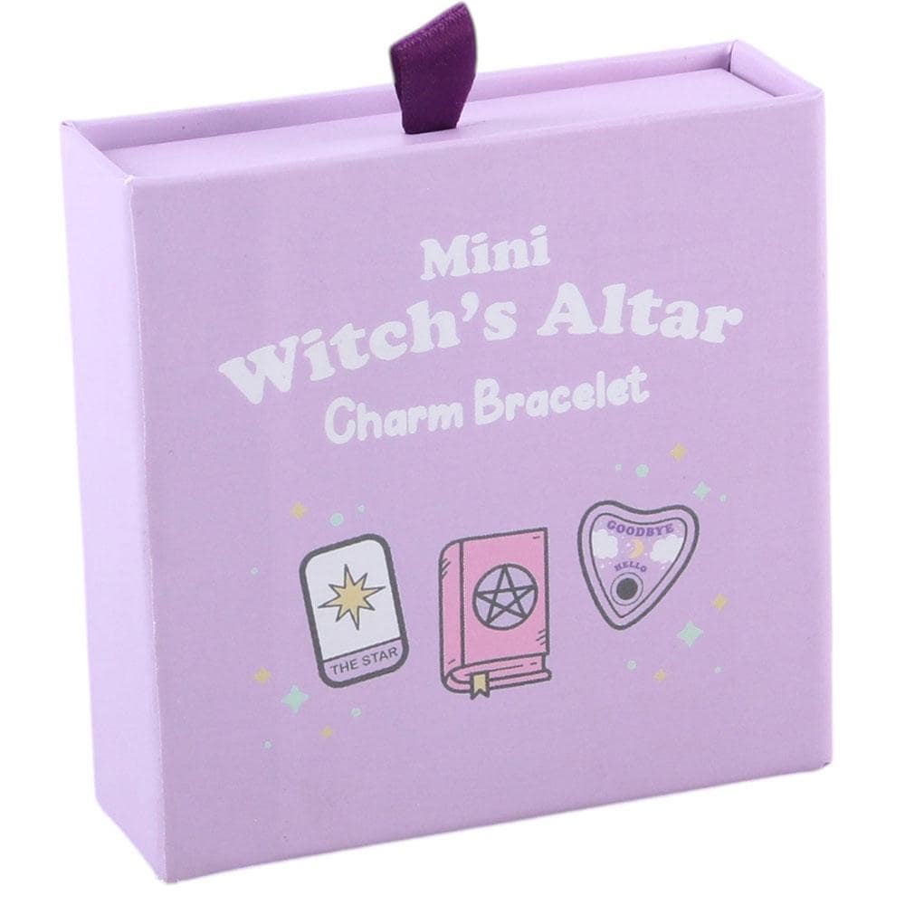Mini witch altar charm bracelet with enamel icons on adjustable cord