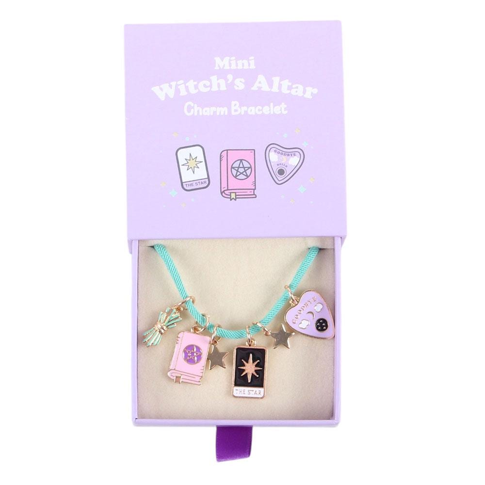 Mini witch altar charm bracelet with enamel icons on adjustable cord