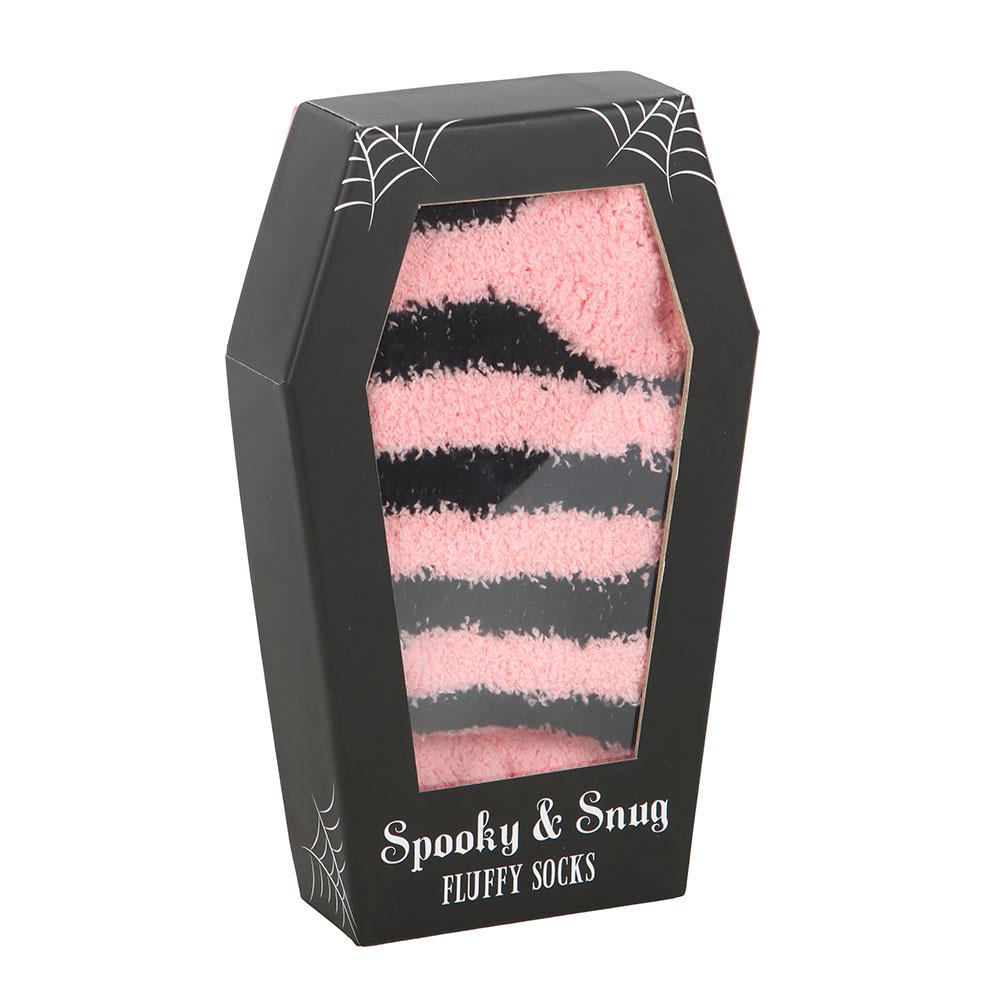 Pink and black striped socks in coffin shaped gift box gothic fashion gift