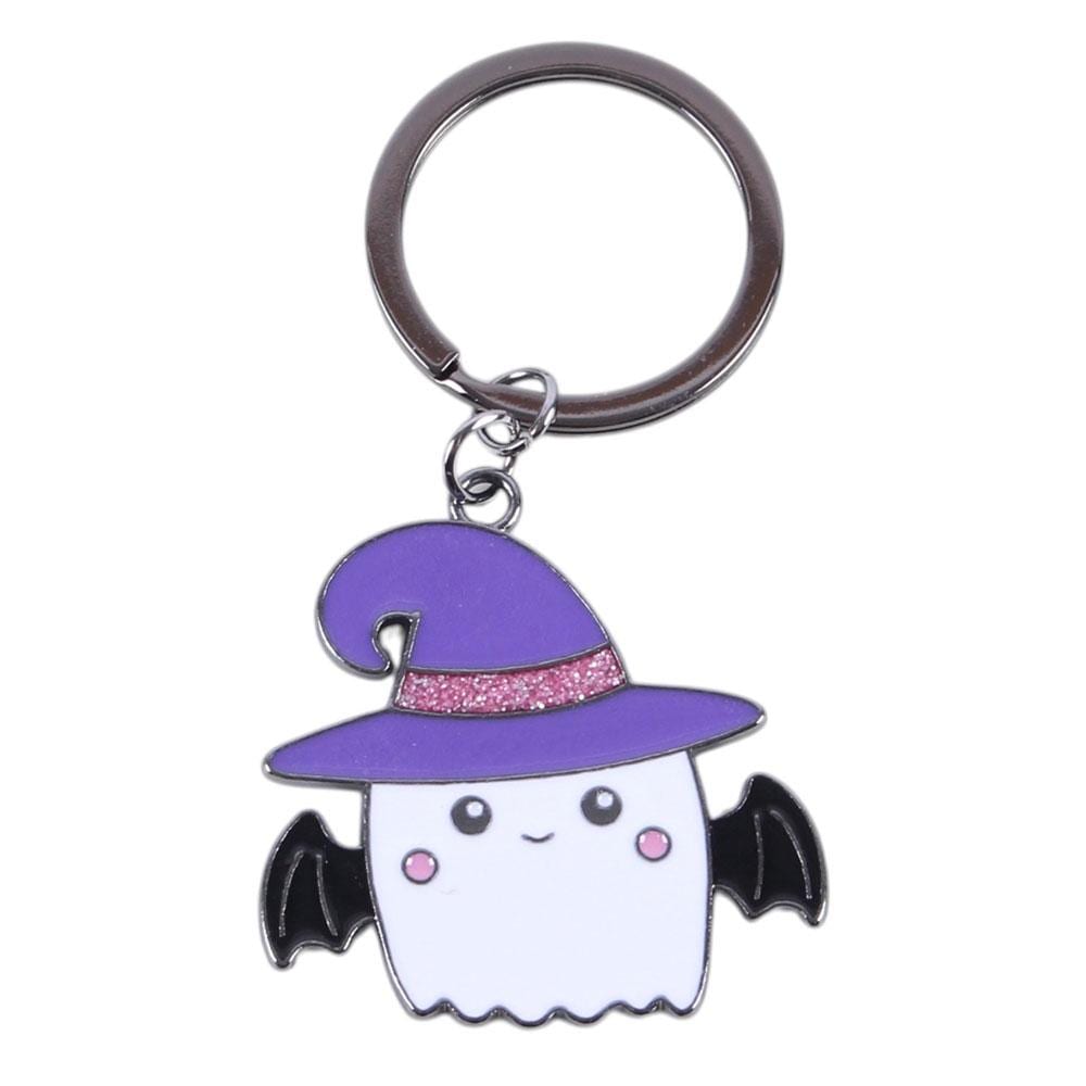 Pastel witch ghost keyring with glitter witch hat and bat wings spooky cute accessory