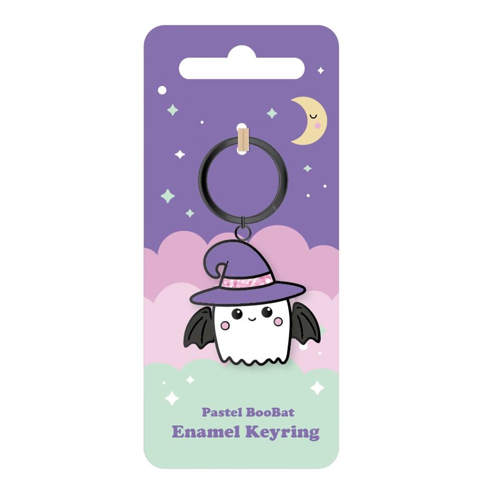 Pastel witch ghost keyring with glitter witch hat and bat wings spooky cute accessory