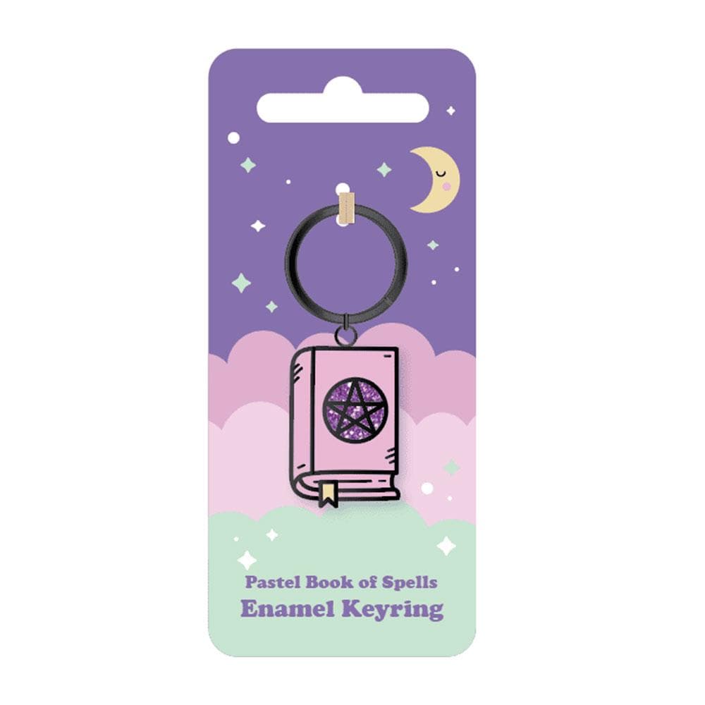 Pastel enamel book of spells keyring with pentagram detail witchy accessory