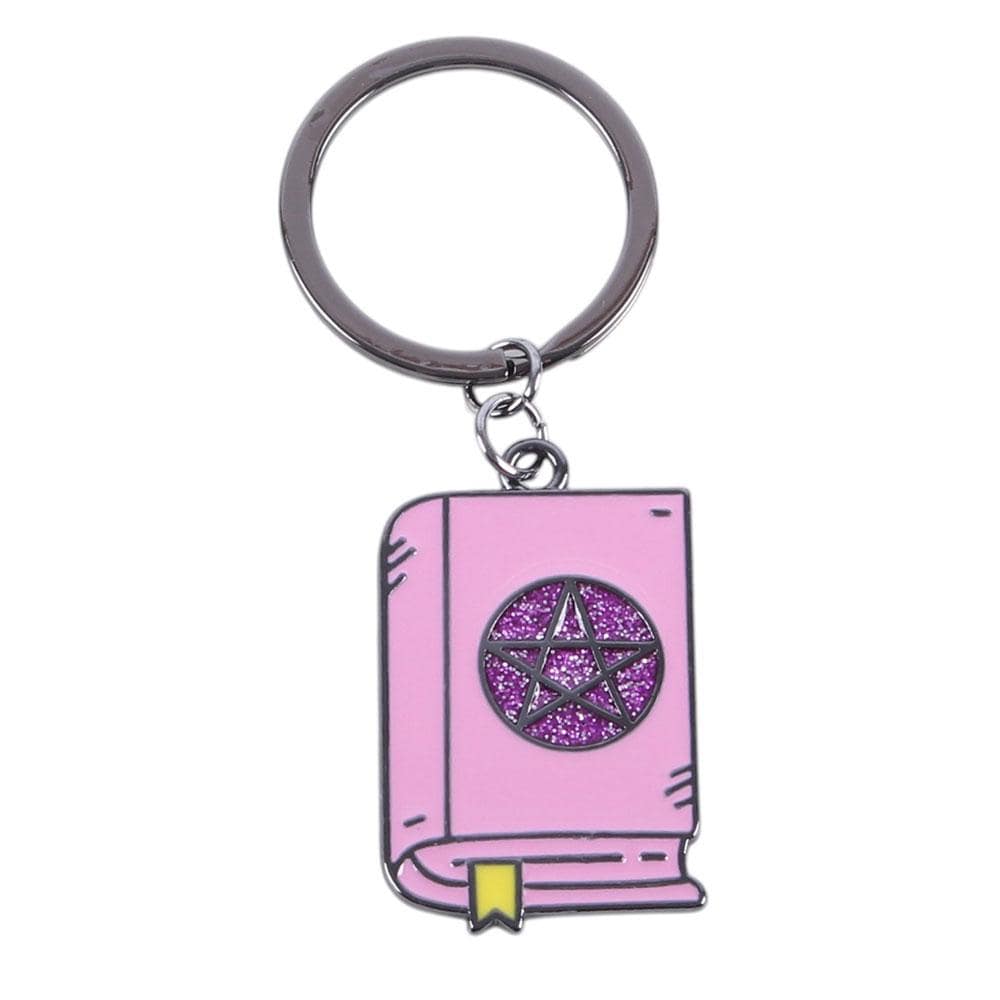 Pastel enamel book of spells keyring with pentagram detail witchy accessory