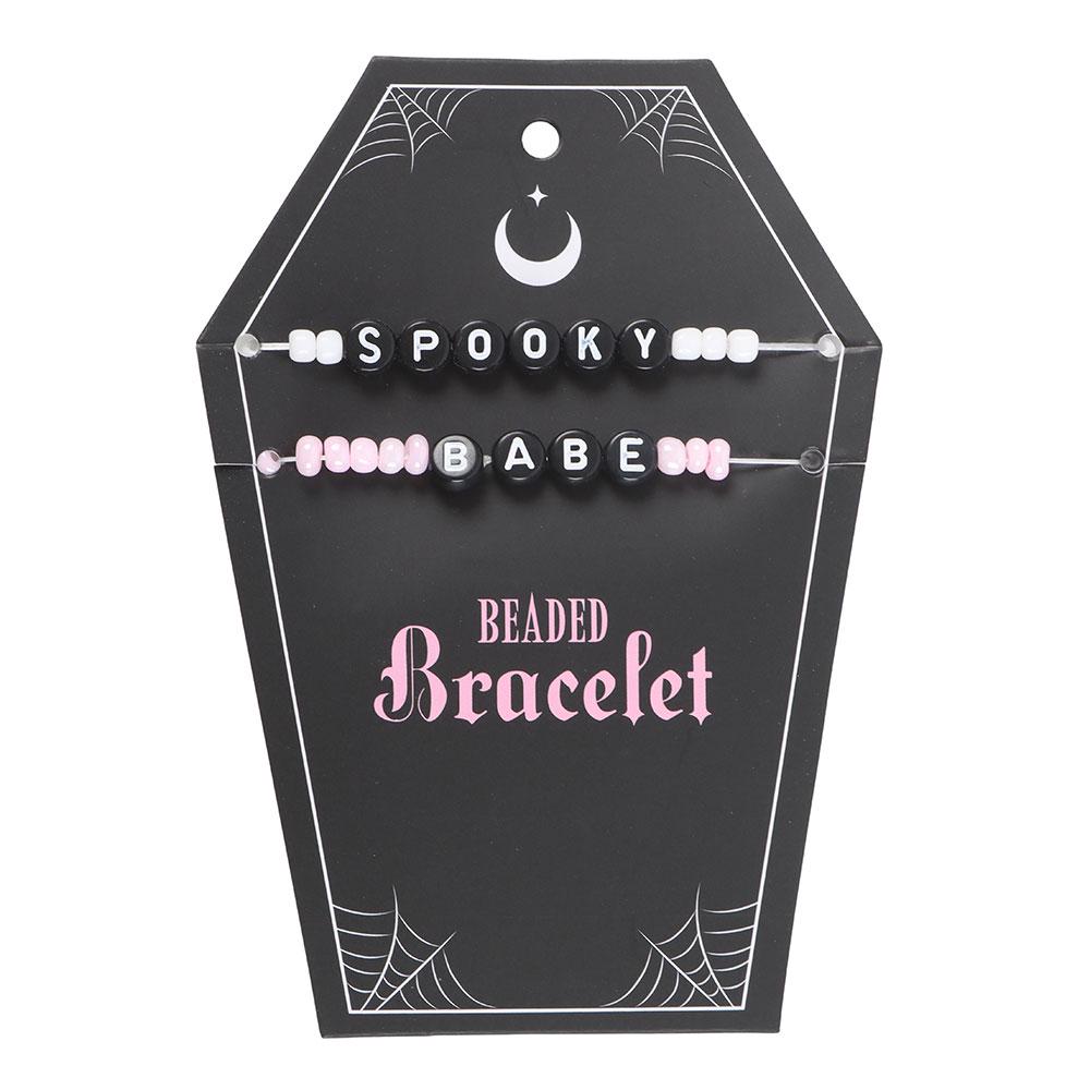 Pink and black spooky babe beaded bracelet set gothic jewellery