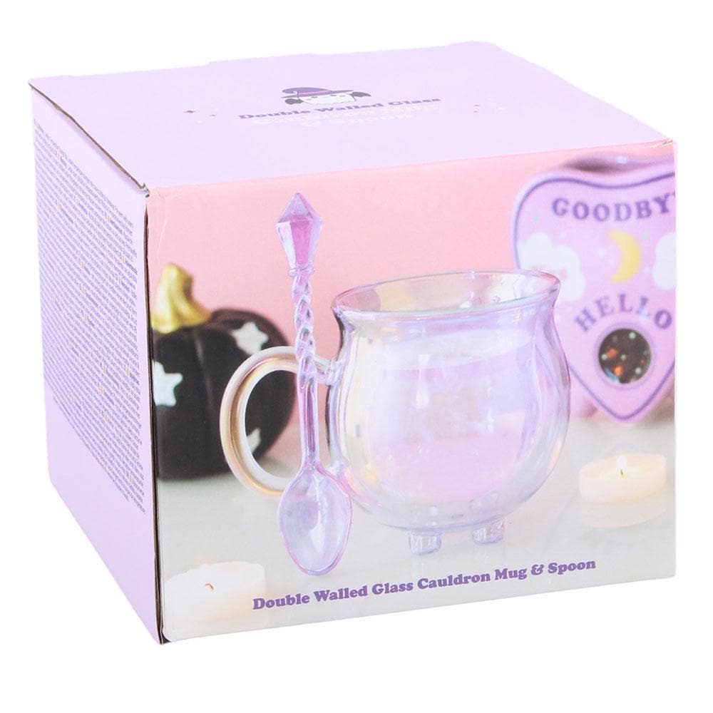 Purple double walled cauldron mug with spoon insulated gothic drinkware witchy gift