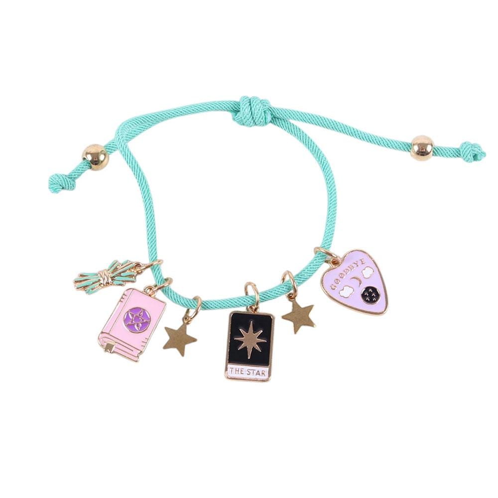Mini witch altar charm bracelet with enamel icons on adjustable cord