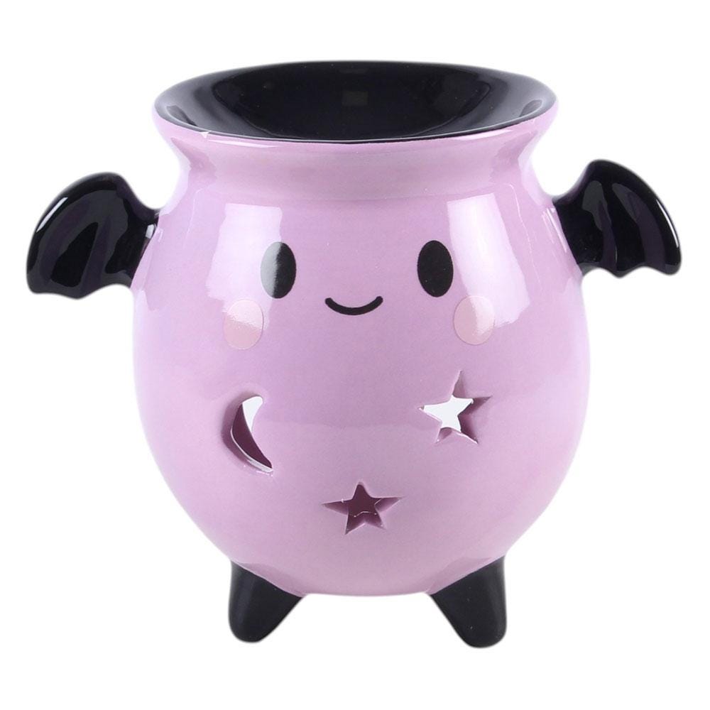 Pastel bat cauldron oil burner with bat wings and moon star cut-out details
