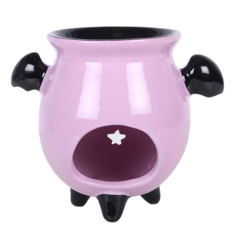 Pastel bat cauldron oil burner with bat wings and moon star cut-out details