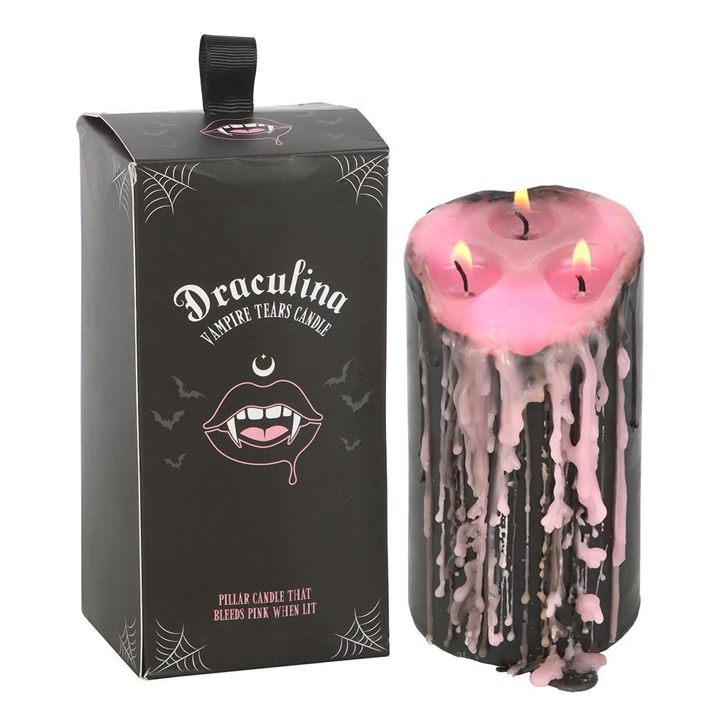 Large pink vampire tears pillar candle bleeding pink wax gothic home decor