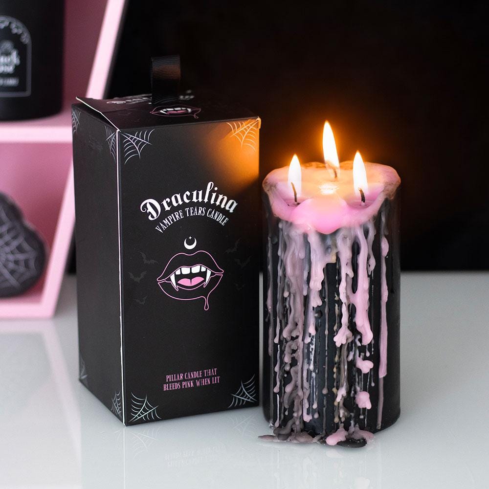 Large pink vampire tears pillar candle bleeding pink wax gothic home decor