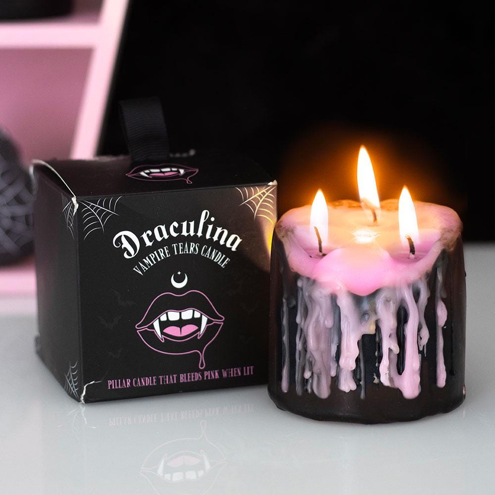 Small pink vampire tears pillar candle bleeding pink wax gothic decor