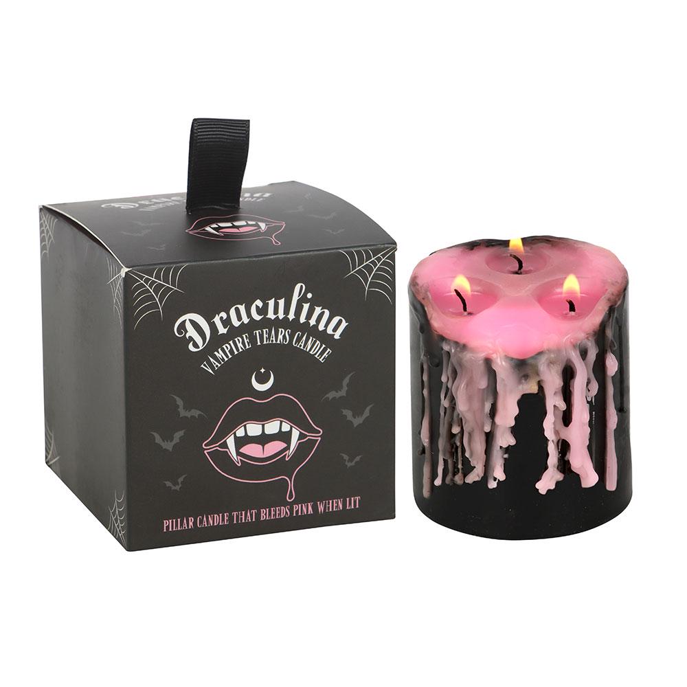 Small pink vampire tears pillar candle bleeding pink wax gothic decor