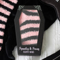 Pink and black striped socks in coffin shaped gift box gothic fashion gift