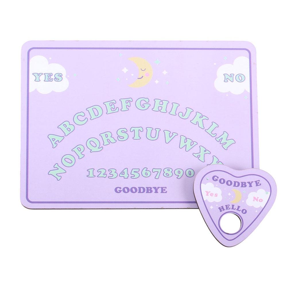 Pastel glow in the dark talking board with planchette and celestial details