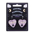 Pastel talking board planchette earrings with celestial details spooky cute jeweller