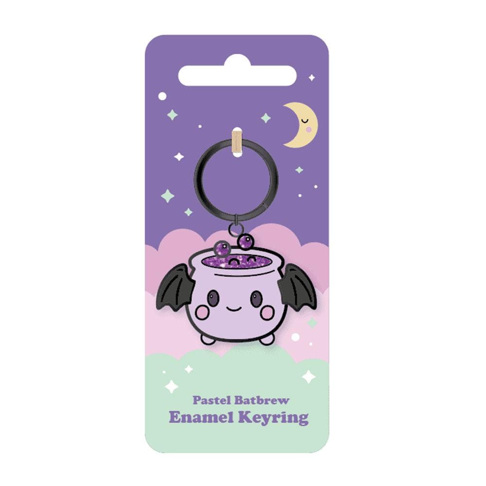 Pastel batbrew cauldron enamel keyring with bat wings and glitter spooky cute accessory