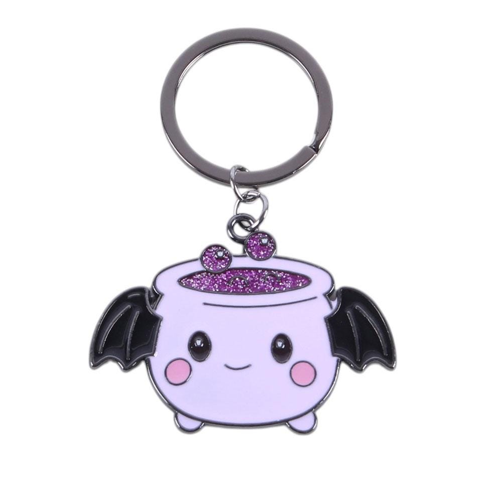 Pastel batbrew cauldron enamel keyring with bat wings and glitter spooky cute accessory