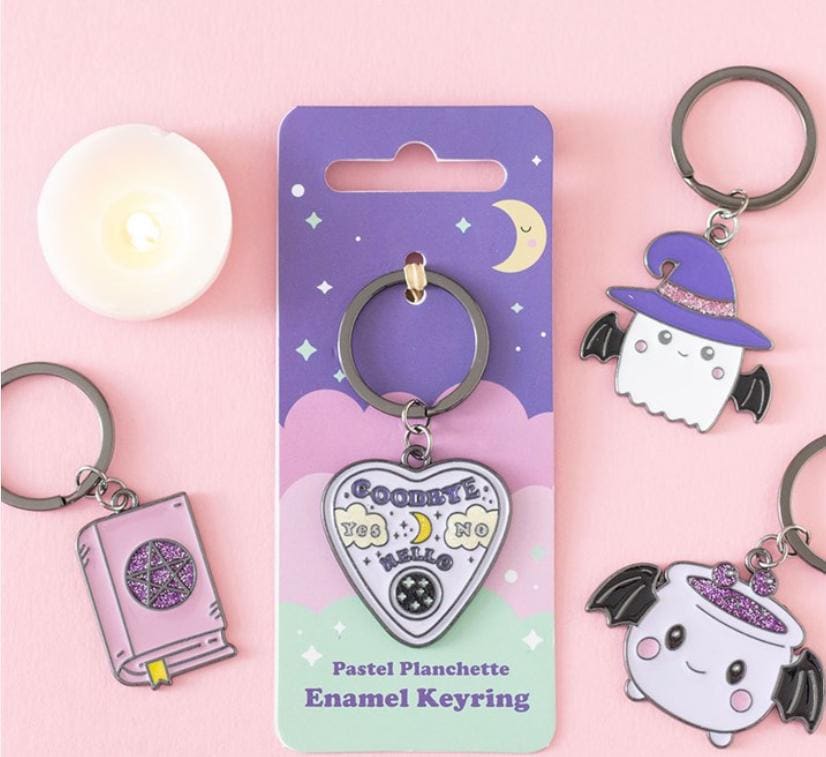Pastel planchette enamel keyring with celestial spirit board design witchy accessory
