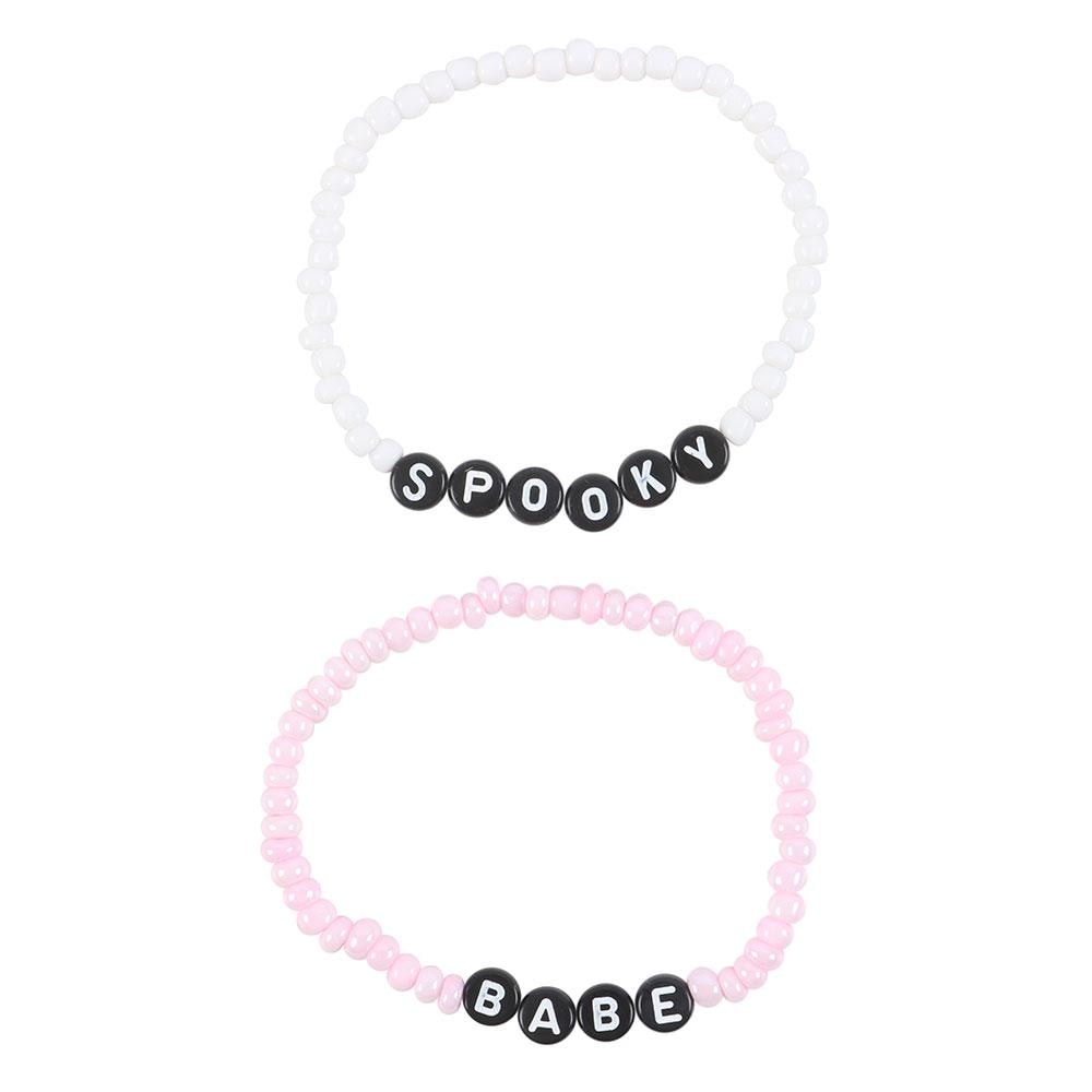 Pink and black spooky babe beaded bracelet set gothic jewellery