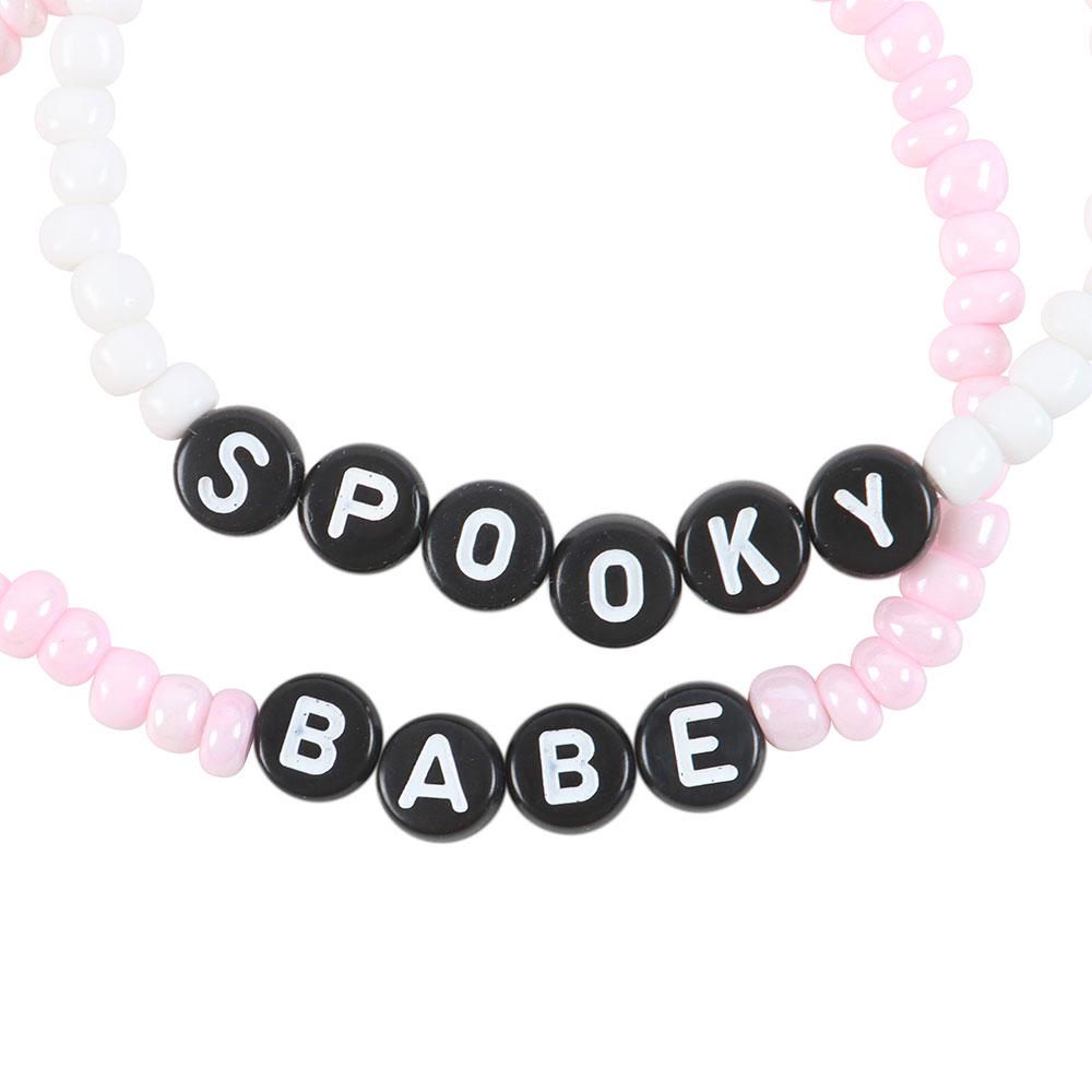 Pink and black spooky babe beaded bracelet set gothic jewellery