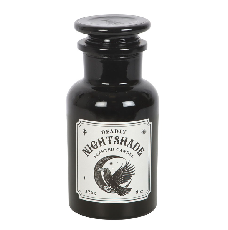 Mystic Raven Deadly Nightshade gothic apothecary candle with raven design - witchy gift