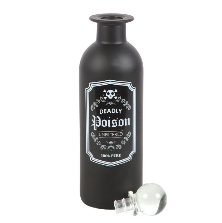 Frosted glass Deadly Poison potion bottle with clear glass stopper