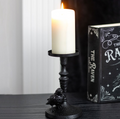 Resin raven pillar candle holder on gothic base - gothic home decor