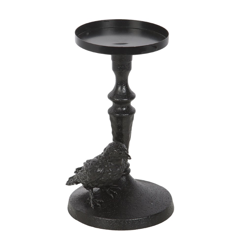 Resin raven pillar candle holder on gothic base - gothic home decor